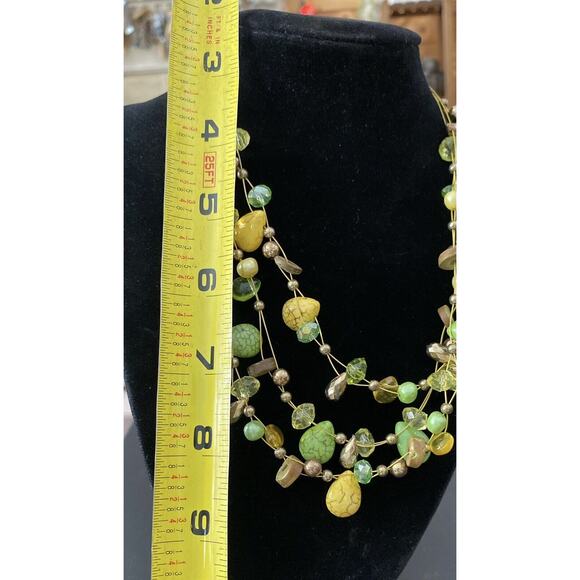Lia Sophia Multi-Strand Wire Beaded Necklace Amber, Green, Goldtone Filigree - Picture 6 of 6